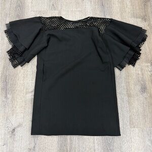 Gracia Black Layered Ruffle Sleeve with Mesh Detail Dress